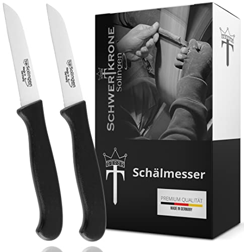 Schwertkrone Juego de 2 cuchillos rectos para verduras, afilados, cuchillos de cocina, cuchillo para pelar, cuchillo multiusos de acero inoxidable, hoja fina de 7,6 cm, apto para lavavajillas