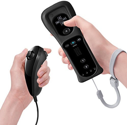 MPTECK @ Telecomando Costruito nel Motion Plus + Nunchuck Wii Remote con cinturino da polso & Custodia in silicone per Nintendo Wii NINTENDO WII U wii Nero