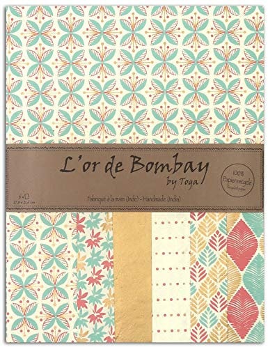 DRAEGER PARIS 1886 Or de Bombay Set de 6 Hojas, Papel Reciclado, Colores Pastel, 21x28cm