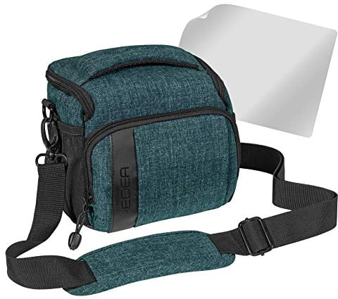PEDEA SLR Sac à bandoulière avec protection d'écran pour Olympus E-M10, E-M5 Mark II, Pen E-PL8 E-PL9 / Canon EOS M50 / Nikon D5600 / D7500 / Panasonic Lumix DMC G9 G81 GX8 GX80 Bleu pétrole