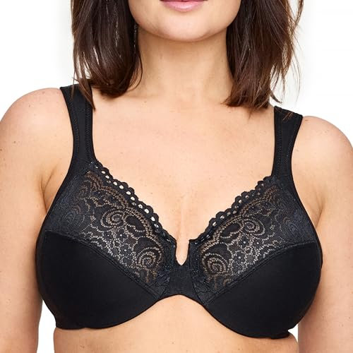 Glamorise Femme Wonderwire Décolleté Dentelle Armature #1240 Soutien gorge couverture totale, Noir, 110G EU