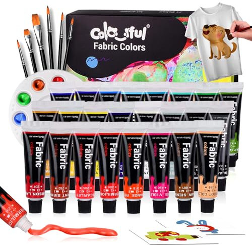 Colorful Juego de pintura de tela para ropa, 24 colores, kit de pintura textil permanente para zapatos, lienzo, juego de pintura no tóxica para adultos, principiantes y artistas