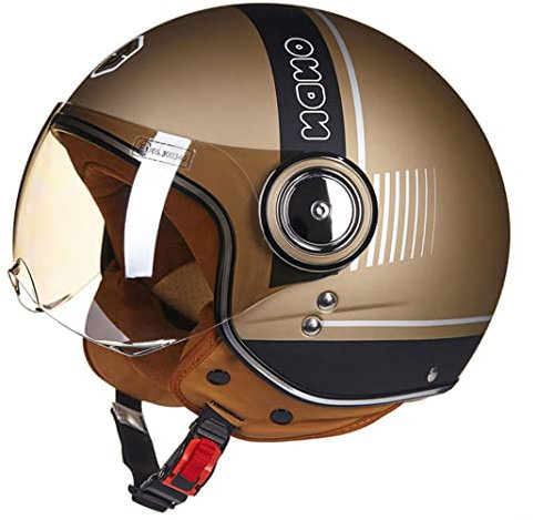 Motorrad 3/4 Halbhelm Pilotenhelm Mofa Moped E.C.E Jethelm Scooter Lokomotive Cruiser Chopper Motorradhelme für Damen & Herren (Matt gold-schwarz) (57~58cm M)