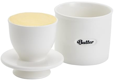 Swuut Crock à beurre en céramique, bol à beurre français avec couvercle, porte-beurre avec ligne d'eau, récipient à beurre pour beurre doux (blanc)