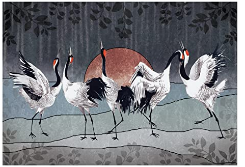 Fototapete Vögel Kranich Japan Asien Orient Wohnzimmer Schlafzimmer Vlies Tapete Wandtapete Latexdruck UV-Beständig Geruchsfrei Hohe Auflösung Montagefertig (14154, V8 (368x254 cm) 4 Bahnen)