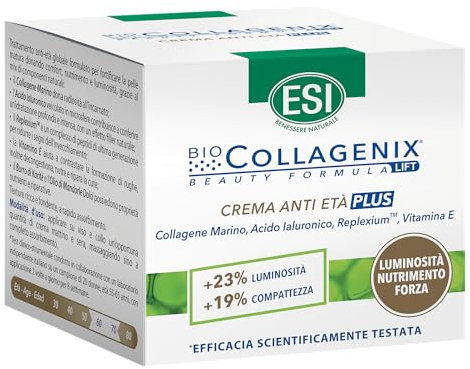 ESI - Biocollagenix Crema Viso Antietà Plus per Pelli Mature, con Collagene Marino e Acido Ialuronico, Azione Anti Age e Antiossidante, Dona una Pelle Compatta, Nutrita ed Elastica 50 ml