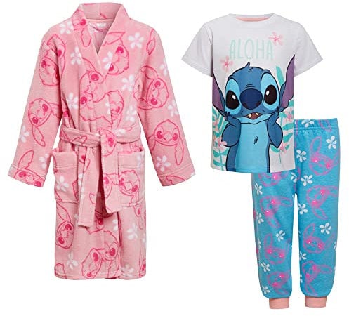 Disney Accappatoio e Pigiama Ragazze, Set Coordinato di 3 Pezzi, Accappatoio Rosa + Pigiama, 9-10 Anni
