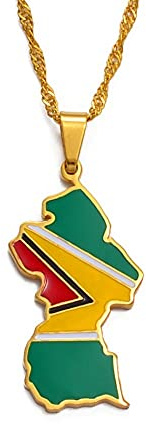 Cecey-jdz Guyana Map Colorful Enamel Flag Pendant Necklaces - Charm Chic Ethnic Necklets Novelty Hip Hop Clavicle Chain, Retro Patriotic Jewellery Costume Accessories Man Woman Gift