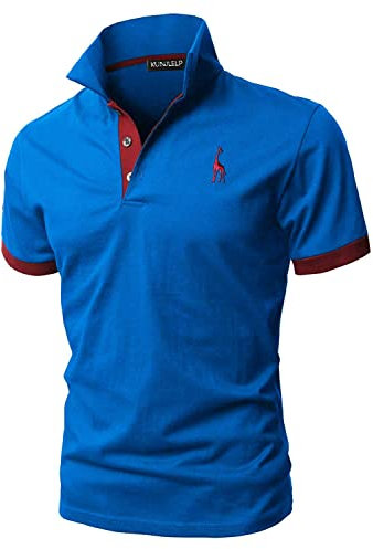 KUNJLELP Men's Regular-Fit Cotton Pique Polo Shirt Short Sleeve Golf Polos,Blue 03,XXXL