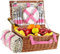 HYBDAMAI Weiden-Picknickkorb für 4 Personen, mit wasserdichter Picknickdecke und isoliertem Kühler, Weidenkorb für Camping, Outdoor, Fotoshooting, Geburtstag, Valentinstag, Hochzeitsgeschenk, Rosa