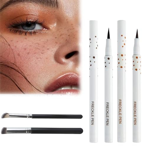Freckles Pen,Sommersprossen Stift,Freckle Pen,Natürlicher lebensechter gefälschter Sommersprossen-Make-up-Stift,langlebiges wasserdichtes Sommersprossen-Make-up-Werkzeug (Dunkelbraun + Hellbraun),4PC
