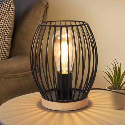 Comely Tischlampe, Nachttischlampe Schreibtischlampen für Schlafzimmer Wohnzimmer, schwarzer Retro Industrie Metallkäfiglampe