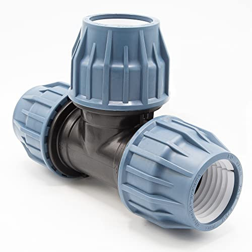 PP Kupplung I T-Stück l 63 mm I Klemmverbinder mit 2 Anschlüssen I Klemmverschraubung I Klebe- Flexschlauchverbinder I Pool-Zubehör I Garten-Bewässerung I Druckleitung I bm320