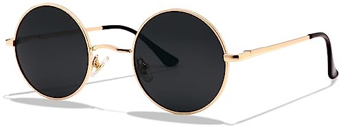 LOJUDI Polarisiert Sonnenbrille Rund Herren und Damen Retro Klein Runde Gläser Vintage Brille mit Metallrahmen UV400 Schutz (Gold/Grau Gläser)