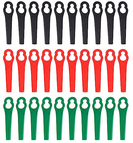 CRLLDPM 30 Pièce Lames en Plastique de Rechange, Lames de Rechange en Plastique, Lame Coupe Bordure Tondeuse à Gazon, Plastique Lames, pour Jardin et Pelouse Coupe Bordures (Rouge/Noir/Vert)