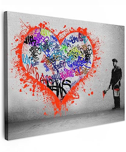 MuchoWow© Impressions sur Toile 40x30 cm Deco Tableau Murale Decoration Salon Peinture Tableaux Chambre Toiles Maison Coeur - Graffiti - Homme - Arc-en-ciel