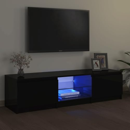 Higsose Mobile Porta TV con Luci LED Moderno Mobiletto Legno Mobile Led Soggiorno Mobile Porta Tv con Led Mobili Porta Tv da Terra Mobile Tv Soggiorno Nero 140x40x35,5 cm