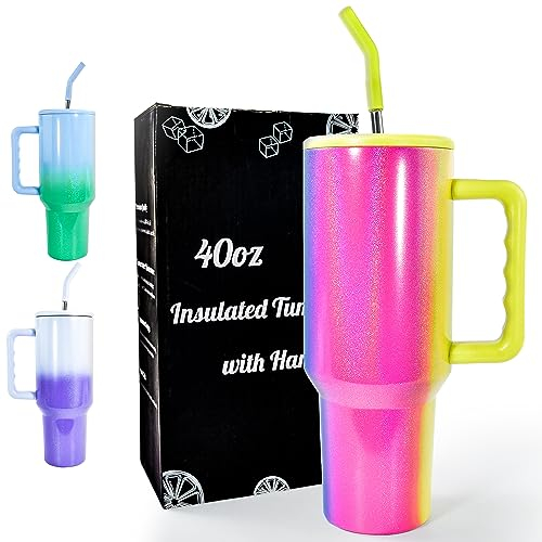 AGH life 1182ML 40OZ Mug Isotherme, Thermos Café avec poignée et Paille, Tasse à café à paroi double isolée sous vide acier couvercle, Gobelet Isotherme Réutilisablestient au glace pendant 24 heures