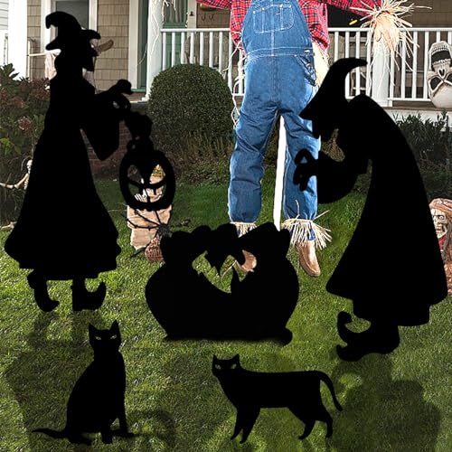 JIASHA Hexen Silhouette Hof Schilder Halloween Hexen Silhouette Schilder Halloween Outdoor Dekoration Gruselig Schwarz Silhouette Horror Halloween Dekoration für Halloween Außenbereich Rasen (B)