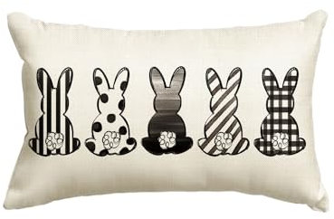 Artoid Mode Fünf Weiß Schwarz Hasen Ostern Kissenbezug, 30x50 cm Frühling Saisonnal Zierkissenbezug Cushion Cover Couch Wohnzimmer Deko