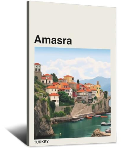CRONDUS Vintage Reiseposter Amasra Türkei Leinwand Wandkunst Poster Dekor Malerei Poster