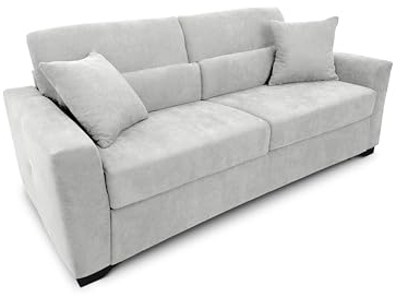 fornera f60 Sofa mit Schlaffunktion - 3 Sitzer Schlafsofa und Klappsofa mit hochwertiger Kaltschaummatratze & CATAS Bettgestell - Schlafcouch mit Bettfunktion hellgrau (Chalk Grey)