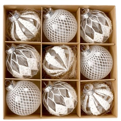 Weihnachtskugeln, Champagner Weihnachtskugeln 9Pcs 8cm Weihnachtskugel Bunte Kugel Geschenk Baum Dekoration Anhänger für Weihnachtsbaum Urlaub Girlande Dekor Ornamente (Transparent weiß)