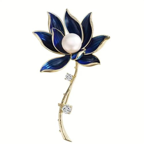 Broche De Lotus Bleu Perle Broche De Fleur De Luxe Broches Et Épingles Élégantes, Bijoux De Vêtements For Femmes Dames, Bleu