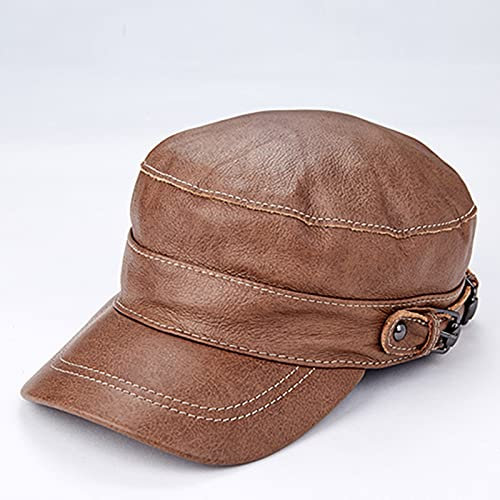 Flacher Zylinder, Echtes Leder-Baseballmütze, Winter, Herren, Militär, Kadett, Armee, Schlichter Hut, Unisex, Newsboy-Mütze, Dünne Baseballmütze (21,7~24 Zoll), Lederkappe