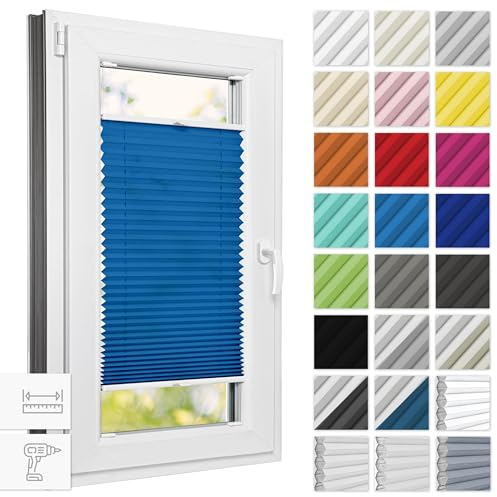 Estika Plissee mit Bohren 60 cm x 150 cm - Blau - Rollos für Fenster, Jalousien Fenster für innen, Raffrollo, Fenster plissee