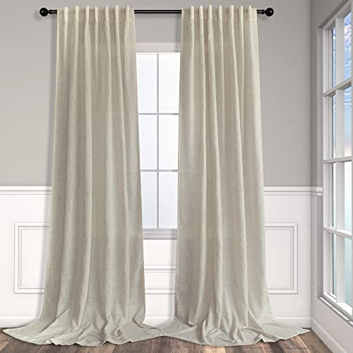 Pitalk Flax Linen Curtains 80 Inches Long for Living Room Semi Sheer Linen Large Drape Extra Wide Beige Light Filtering Curtains for Sliding Patio French Door 2 Panels Back Tab 60x80 Length 5 FT Wide