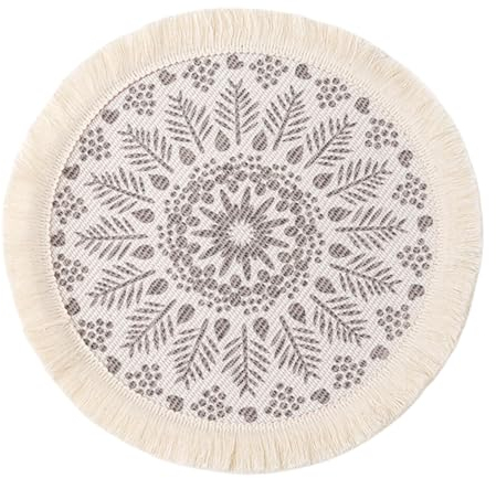 Ueiwffzo 4er/6er Platzset Baumwolle Tischsets Runde Boho DekoTischsets mit Gewebten Fransen Platzsets Platzdeckchen für Restaurant, Küche Dekoration (Stil G,6 Stück)