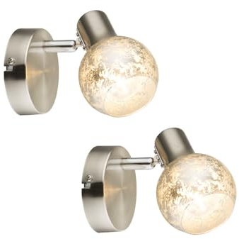 Wandstrahler Wandleuchte verstellbar Schlafzimmerlampe Leseleuchte, Glas silber metallic, 1x E14, BxH 9,5 x 11,5 cm, 2er Set