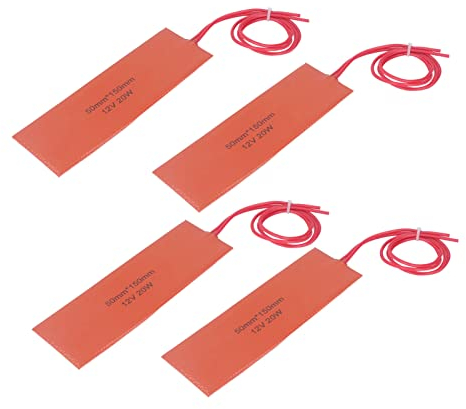50 X 150 Mm Silikon-Gummi-Heizkissen, 4 Stück, 12 V, 20 W, 200 °C Maximale Temperatur, Flexible, Schnelle Heizmatte für Industrieanlagen, Rohre, Tanks