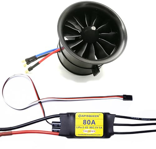 ApisQueen 70MM EDF and 80A ESC 6S 2300KV 2240G Thrust Belt 12 Blades Electric Ducted Fan for Aircraft Model Aircraft Jet Enging