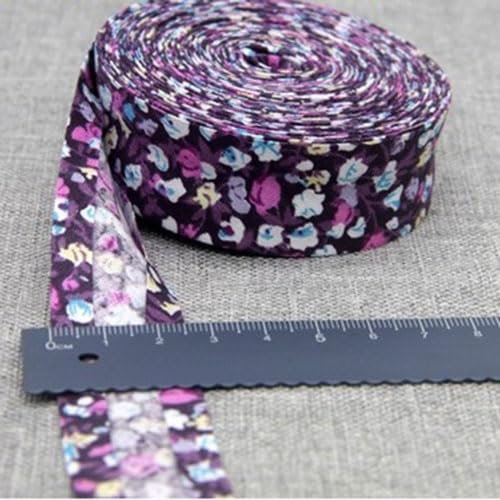 Schrägband Baumwolle 25mm Gefalzt 48 Farben zum nähen Nahtband (geblümt lila, 5 metre)