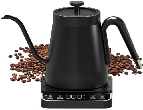 AUORUSI 1350w Hervidor agua eléctrico control temperatura,Fabricado en acero inoxidable,Hervidor de agua electrico,vierta sobre hervidor para café y té,Negro Mate