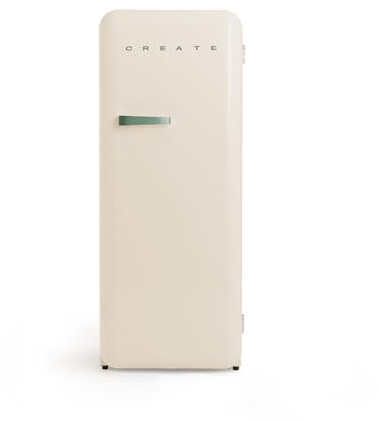 CREATE / RETRO FRIDGE 150 SAGE/Frigorifero bianco sporco con maniglia verde salvia e congelatore 281L / 102W, 150cm, 3 ripiani, regolatore di temperatura, portabottiglie, 60x60x150cm