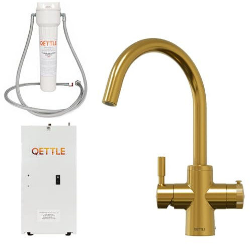 QETTLE Original 4-in-1 Instant Boiling Water Tap | True Boiling, Filtered Cold, Mains Hot & Cold (Gold, 4 Litre Boiler)