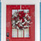 ZJchao Christmas Wreath, Red and White, Artificial 40cm, Plastic Flocking, Cordless Pre-Lighted, Door Mount
