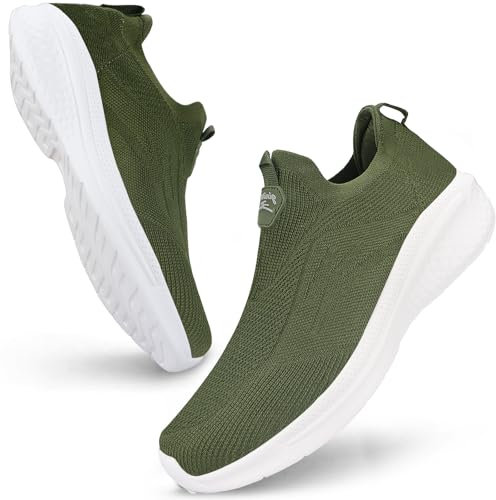 Giniros Sneaker Infilare Uomo Slip on Casual Scarpe da Running Corsa Leggero Corsa Camminare Scivolare su Formatori Scarpe da Ginnastica Outdoor Jogging Sportive Fitness Sneaker, Verde 43EU