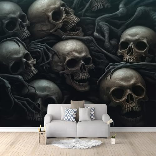 Fototapete Vlies Tapete Grauer Totenkopf 350x256 cm 3D Effekt Wandbild Wandtapete Moderne Wohnzimmer Mural Schlafzimmer Kinderzimmer TV Hintergrund Wand Dekora