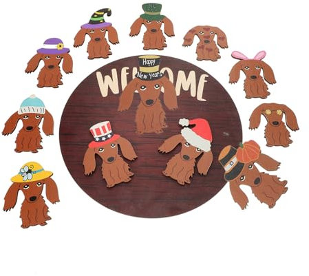 IMIKEYA Número de casa del perro salchicha Decoración de fiestas Cartel de madera cartel de la puerta de entrada del perro cartel de bienvenida de temporada adorno de bienvenida Coffee