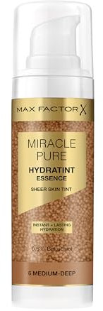 Max Factor Miracle Pure Hydratint Essence, feuchtigkeitsspendendes Make-up mit leichter Deckkraft, 71% wasserbasiert, mit Mikro-Kapsel Pigmenten, 30 ml, Fb. 6 Medium-Deep