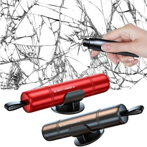 KUKUPOW 2 PCS Marteau Brise Vitre d'urgence, 2 en 1 Brise Vitre Coupe Ceinture, Brise Vitre Voiture, pour Voitures Particulières, Autobus et Aux Taxis