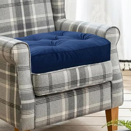 Vapinity Navy Blue Armchair Booster Cushion Pad | 50x50x10cm Large Velvet Firm Seat Cushions | For Office Chair Dining Sofa & Floor Cushion | Soft Cotton Filling for Pregnancy Elderly & Home Comfort