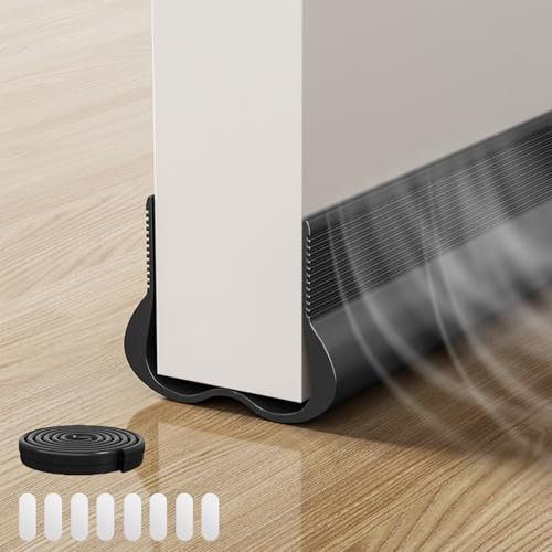 93cm Burlete Bajo Puerta,Junta Inferior de Puerta, Burlete Silicona Puerta Autoadhesivo, Door Seam Strip, Ajustable Tira de Sellado para Antipolvo, Aislamiento Acústico, Viento e Insectos (Negro)