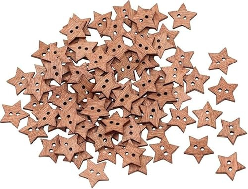 100 Stück Knöpfe in Sternform Holzknöpfe für Handwerk Scrapbooking Holzknöpfe Sternknöpfe Natur Nähzubehör Kurzwaren