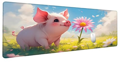 Tapis de Souris Mignon Tapis Souris XXL 800x400mm Cochon, Grand Mouse Pad Accessoires Bureau, Mouse Pad Gaming Accessoire Surface Lisse et Base en Caoutchouc Anti-dérapan Gamer Personnel de Bure F-1