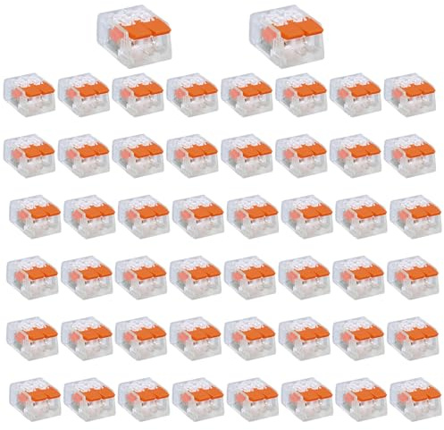 50 pezzi Morsetti per cavi, morsetti elettrici, morsetto di collegamento con leva di azionamento, morsetti per cavi a 2 poli, morsetti per conduttori da 4mm², 250V, 32A, morsetto di collegamento